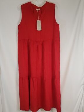 Bellambra Italian 100% Linen Women's Sleeveless Red Tiered Midi Dress